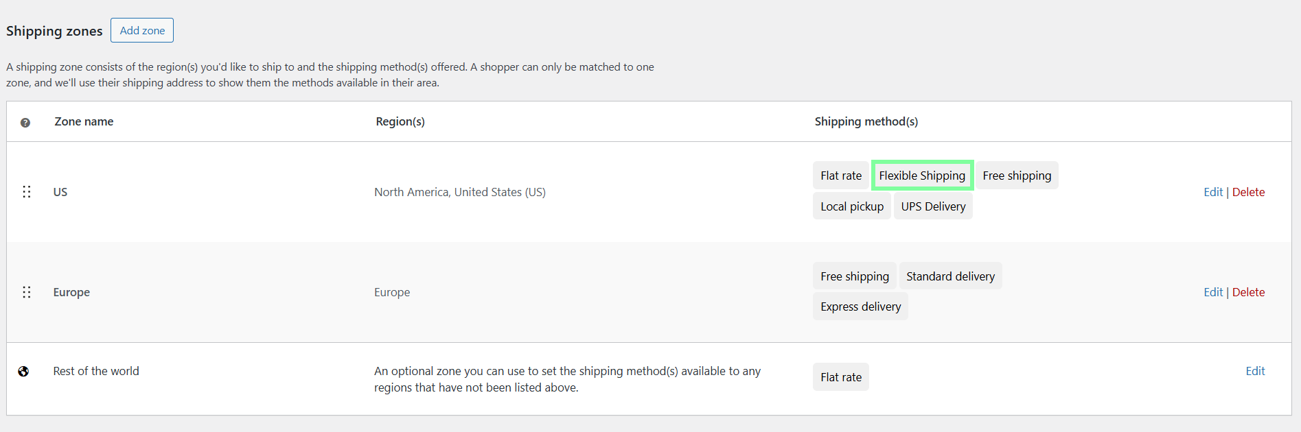 shipping zones Flexible Shipping