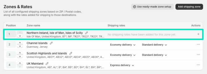 Shopify no shipping rates have been added for this zone yet