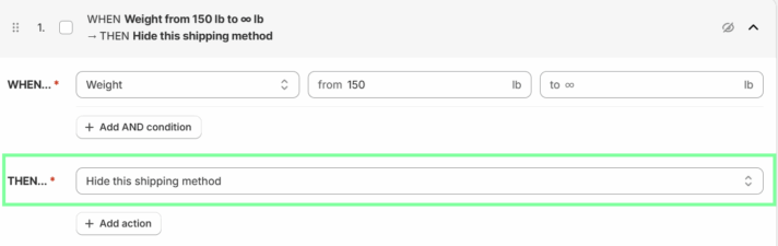 Shopify Shipping Rates Rules & Zones hiding a method conditionally