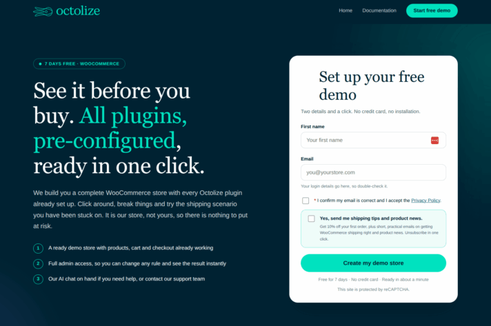 screenshot of Octolize demo sign up page