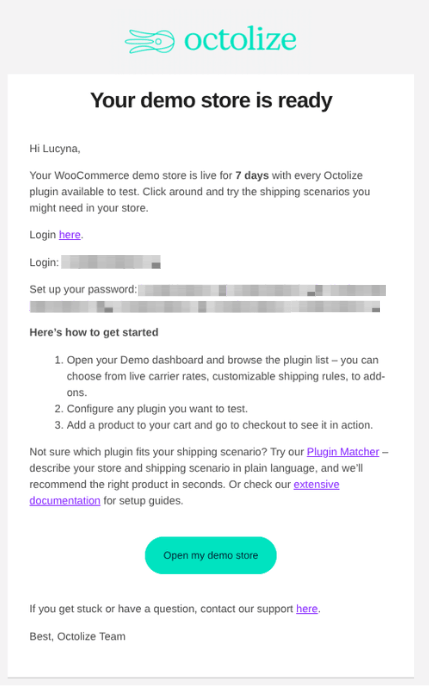 Octolize demo activation email