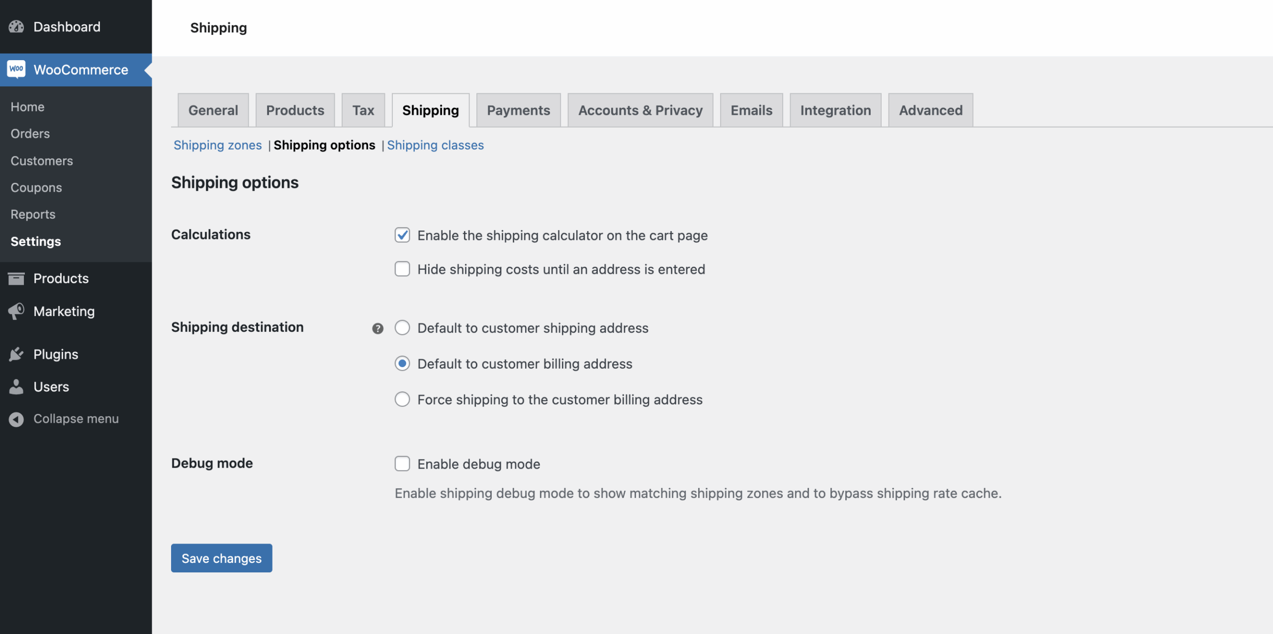 WooCommerce Shipping Options tab