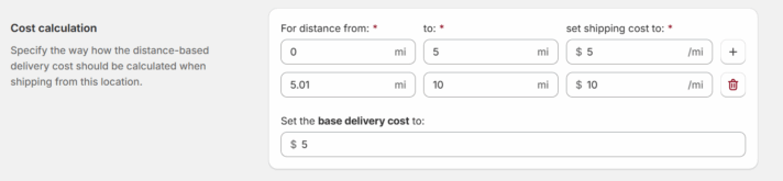 Octolize Distance Based Rates cost calculation settings