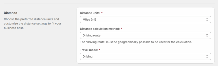 Octolize Distance Based Rates distance settings