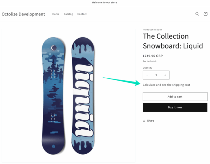 Octolize Product Page Shipping Rates Calculator Link