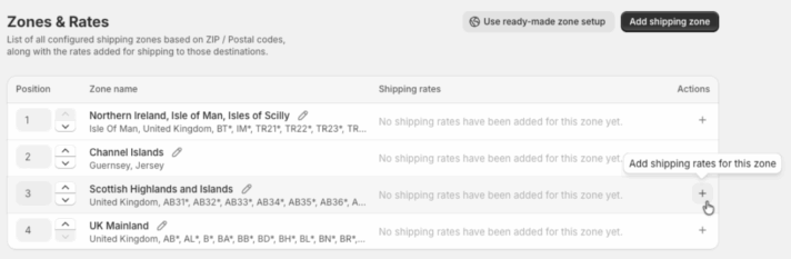 Shopify add shipping rates button