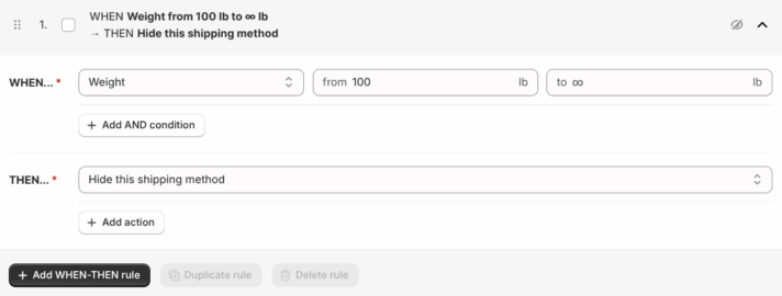 Shopify Shipping Rates Rules & Zones hide method conditionally