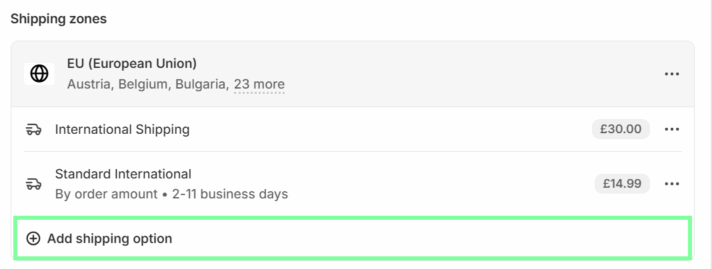 Shopify shipping and delivery settings add shipping option