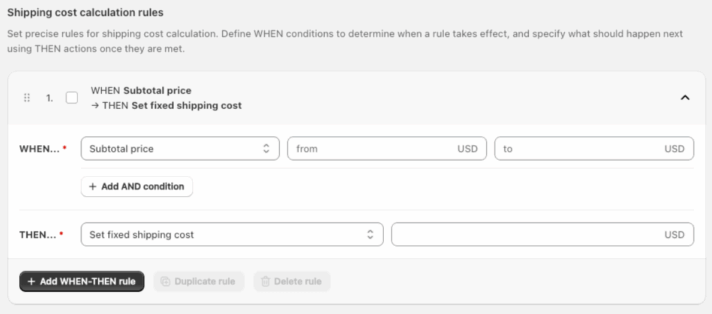 Shopify shipping cost calculation rules