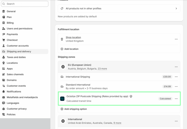 Shopify Shipping Rates Rules & Zones added to shipping zones