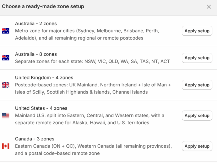 ready-made zone setup