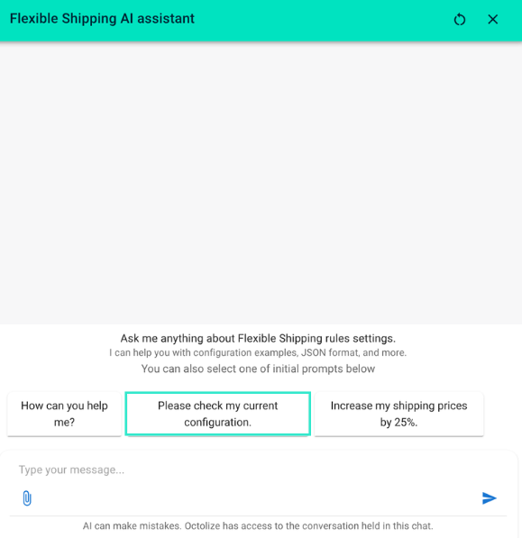 AI Assistant screenshot showcasing shipping setup verification