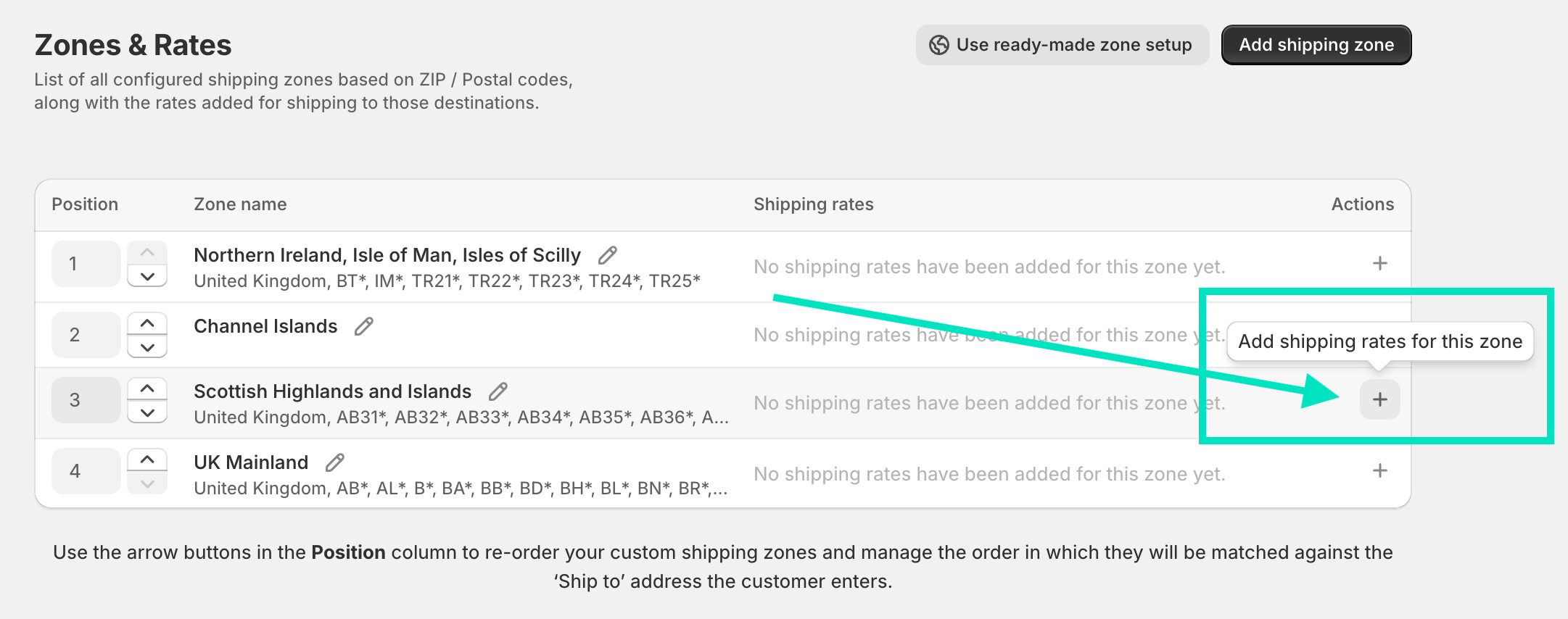 add shipping rates to shipping zone shopify