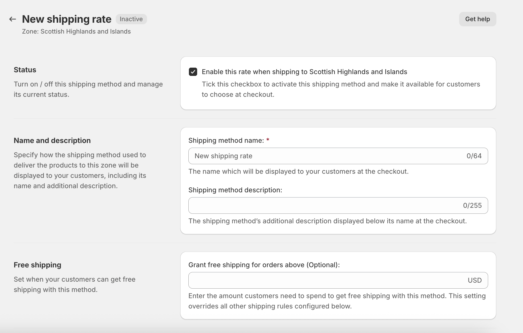 New shipping rate based on zip code