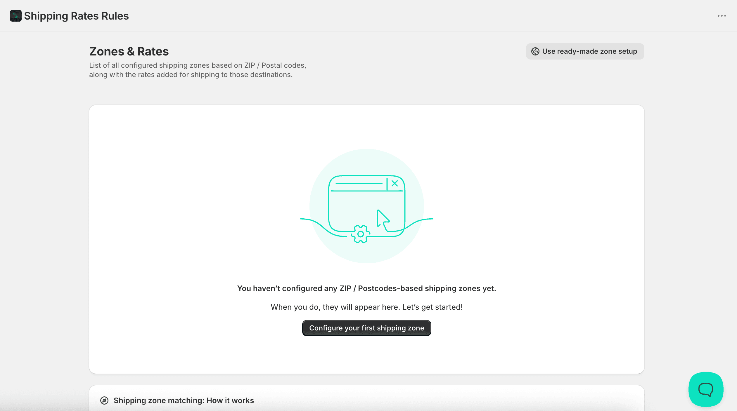 Shipping Zones & Rates screen