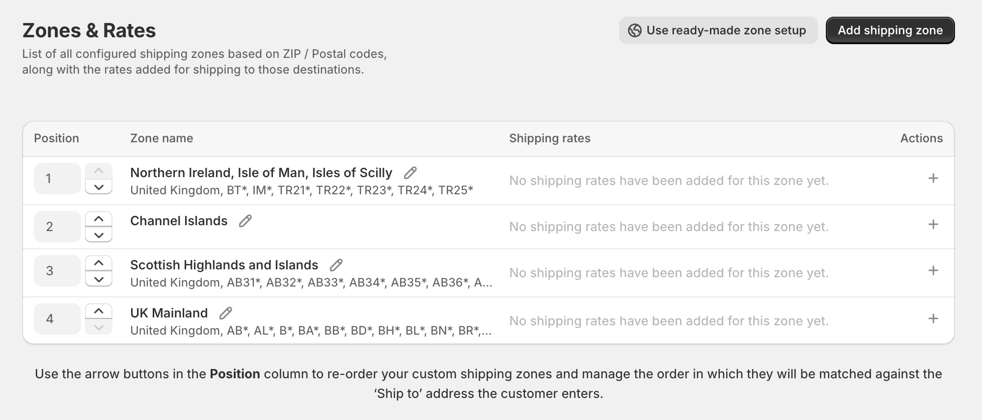 United Kingdom shipping zones shopify