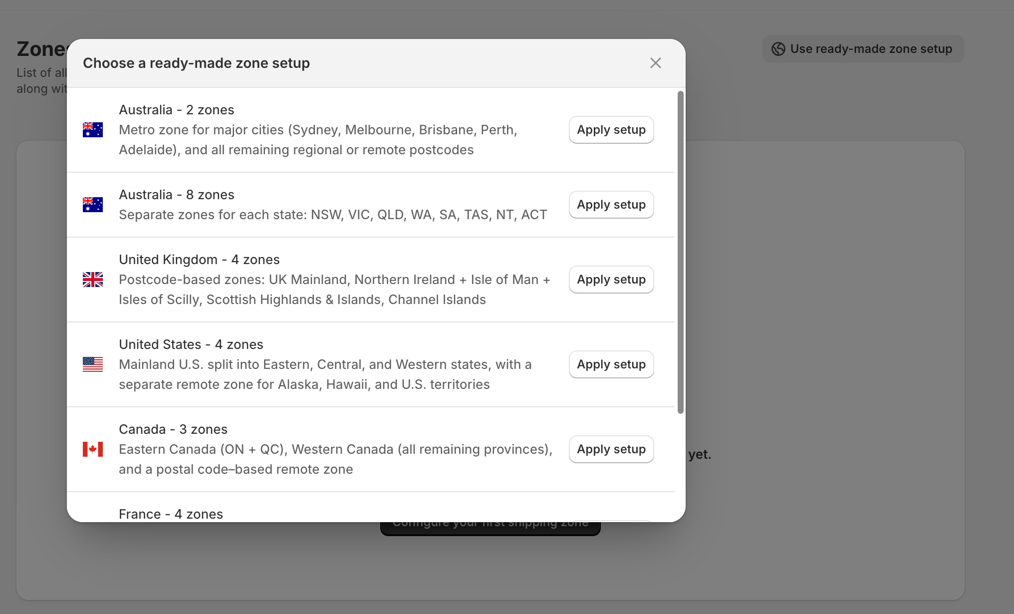 Use one of the ready-made zone setup scenarios to configure UK shipping zones based on zip codes