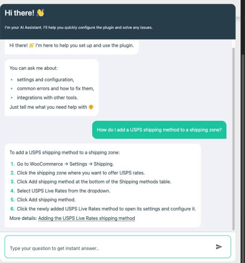 example Live Chat conversation