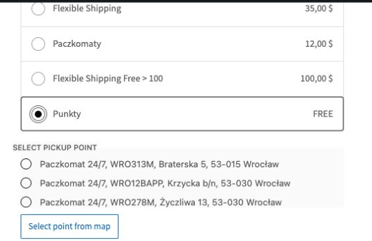 Pickup Points PRO for WooCommerce checkout list
