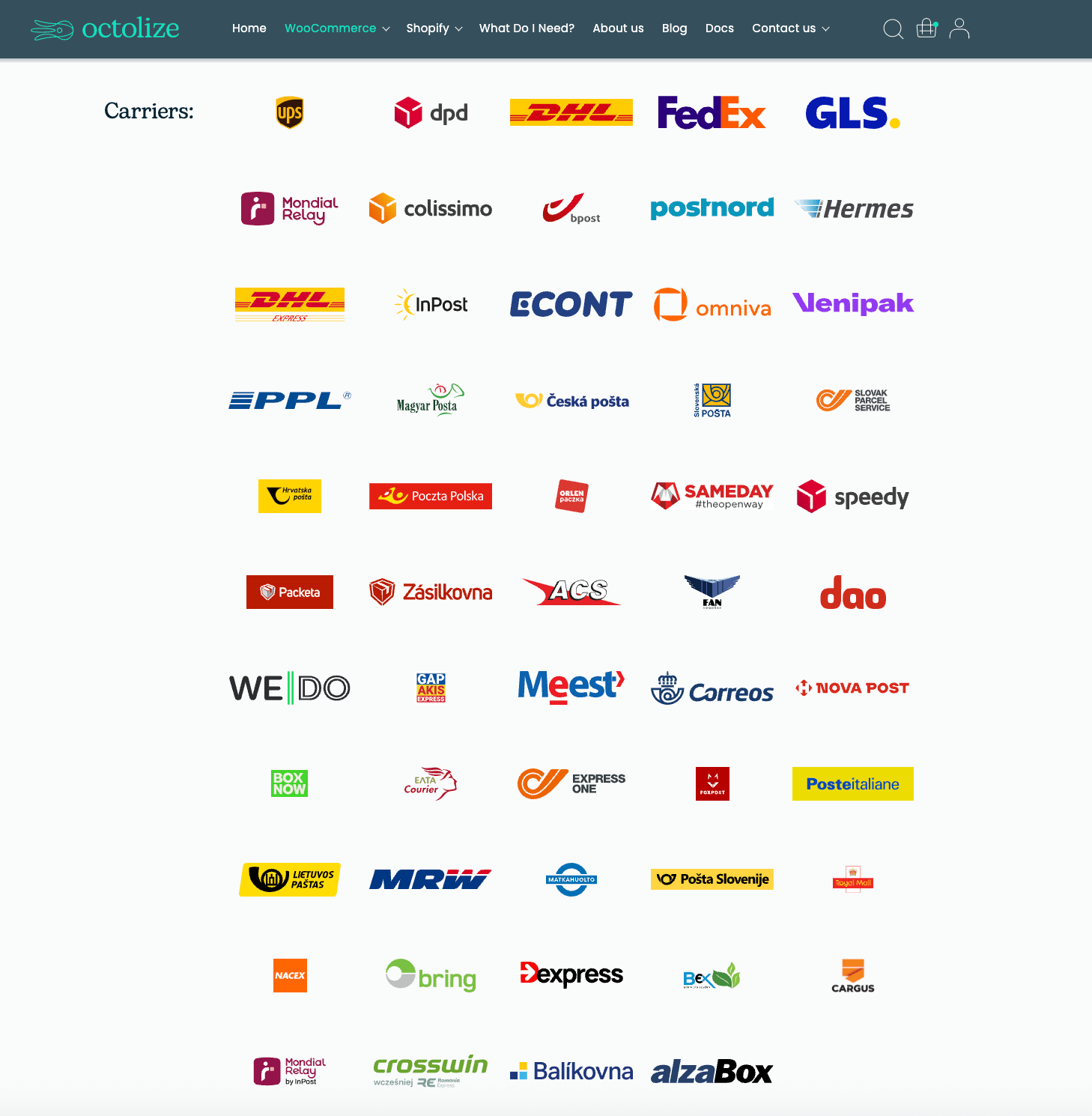 Octolize Pickup Points PRO shipping carriers list