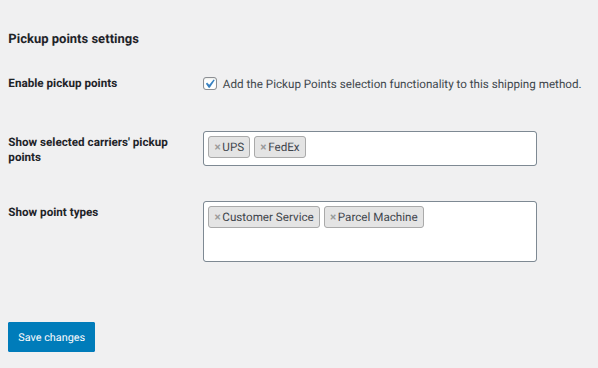 selecting pickup points carriers