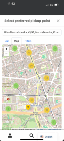 parcel locker map on WooCommerce mobile checkout