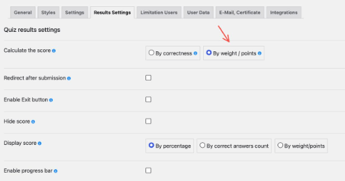 setting a product quiz by points