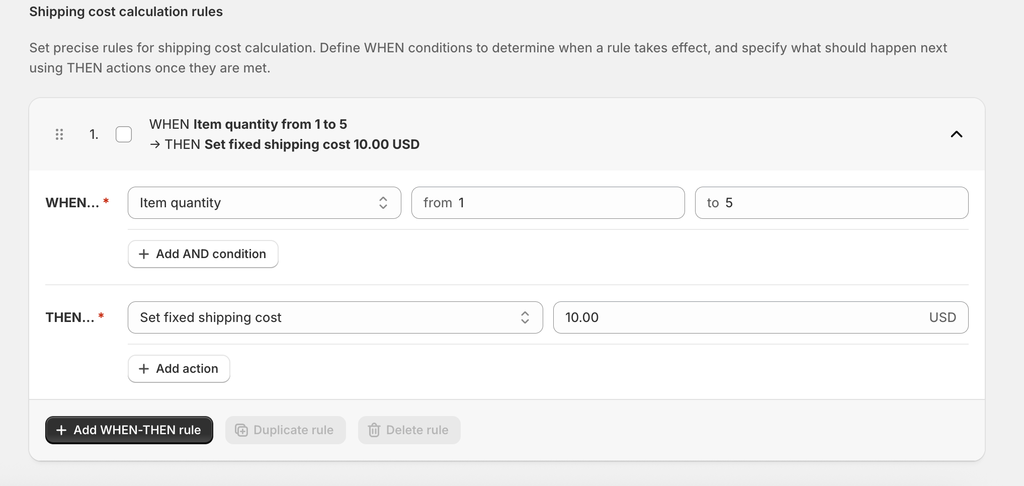set shipping cost