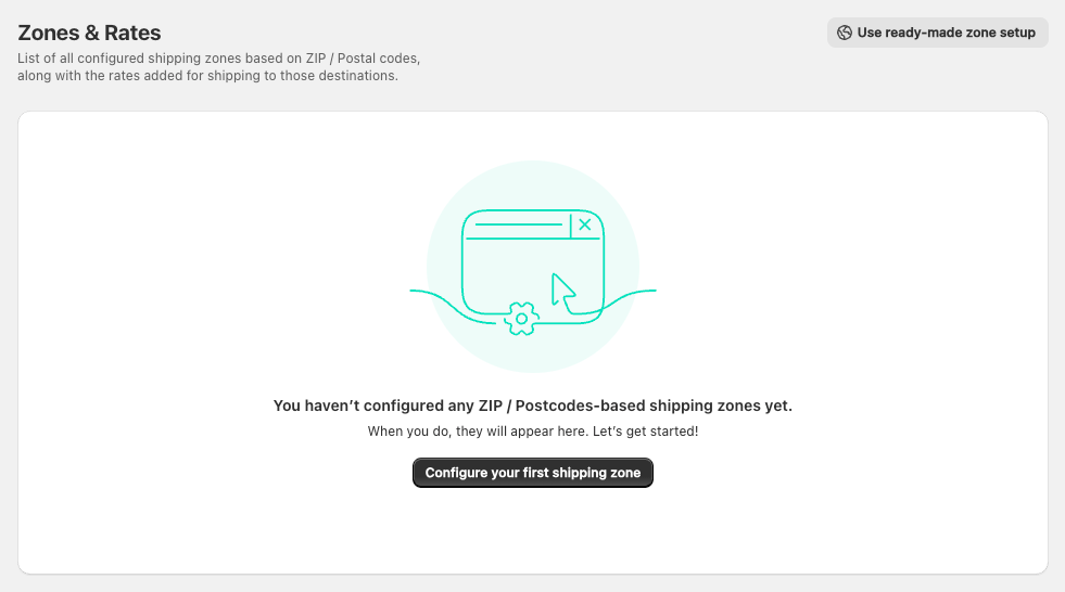 Zones & Rates screen in Shopify