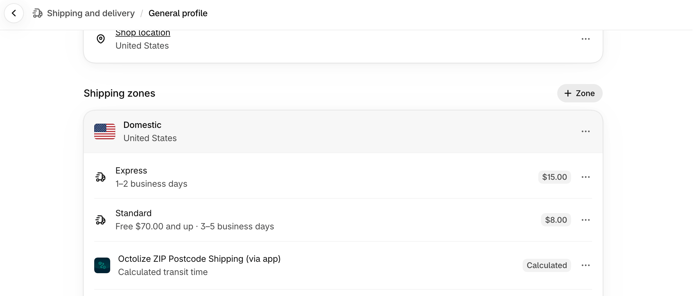 Add new shipping zone in Shopify settings