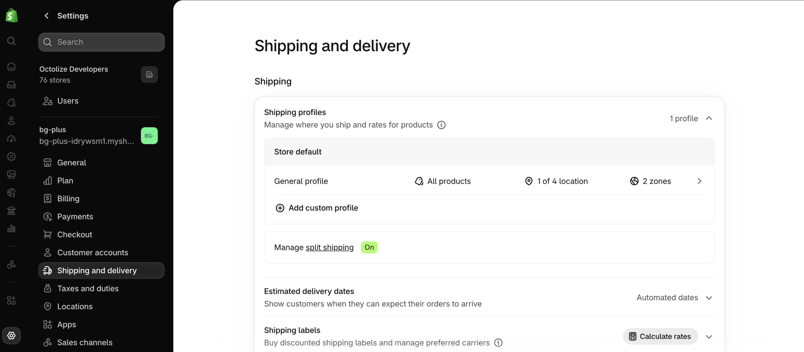 Shopify Shipping and Delivery page