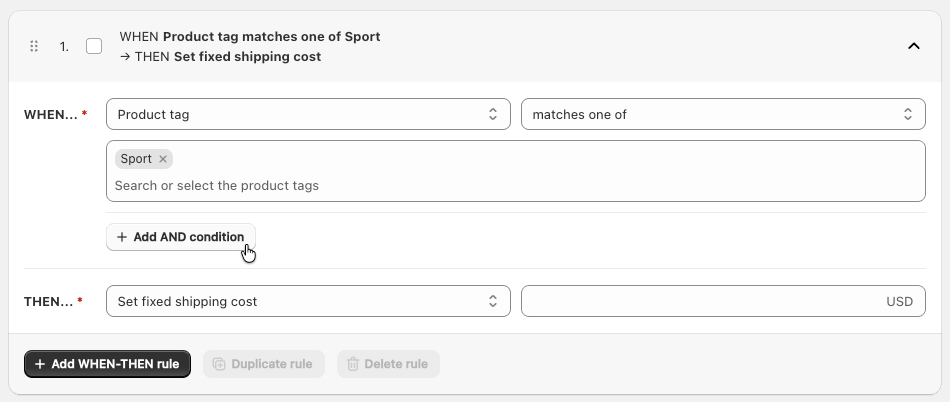 'Add AND condition' button