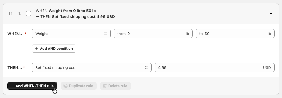 'Add WHEN-THEN rule' button
