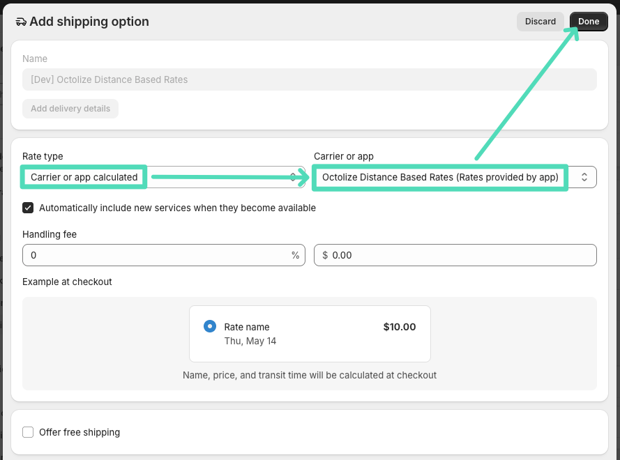 Octolize Distance Based Rates Shopify: Adding app's rates to the shipping zone manually