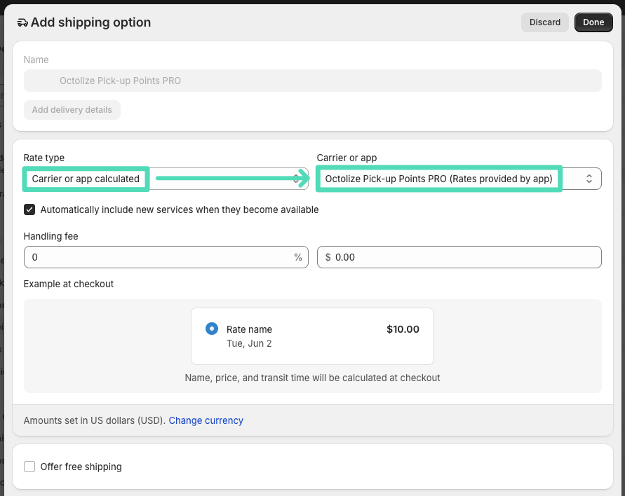 Adding Pickup Points PRO Shopify app's rates manually