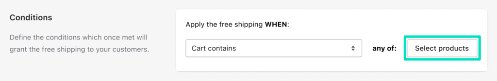 Octolize Free Shipping PRO Shopify app's selecting products button