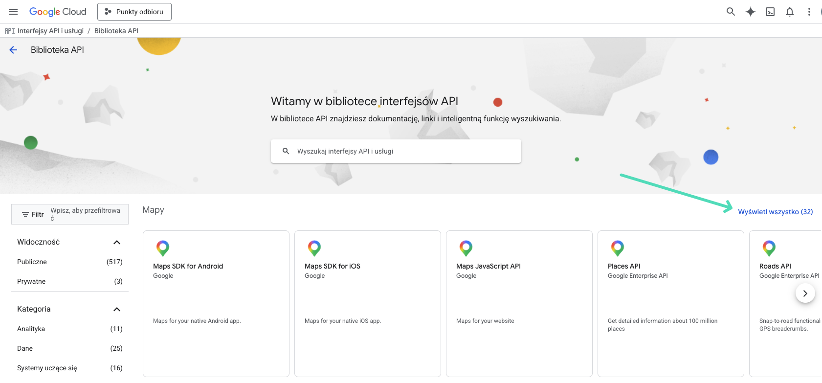 Biblioteka API: Mapy - Wyświetl wszystko