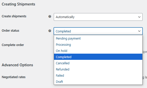 Creating shipments continuation