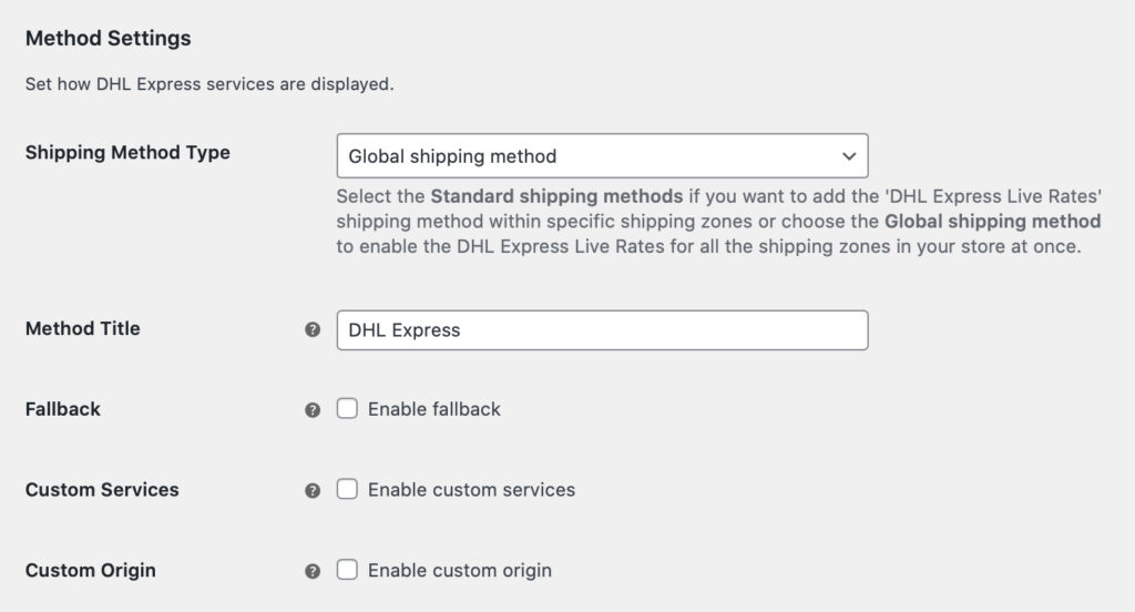 Dhl Express General Settings Method Settings