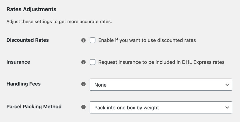 Dhl Express General Settings Rates Adjustments