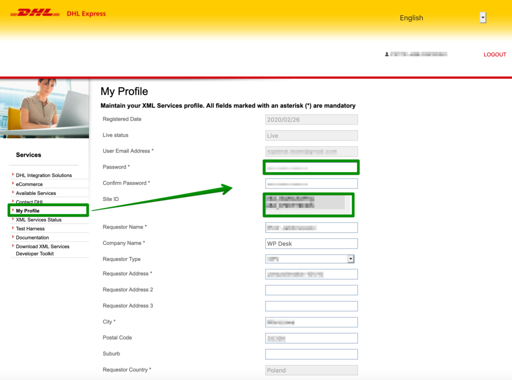 Dhl Express How To Create An Account Dhl Xml Services My Profile