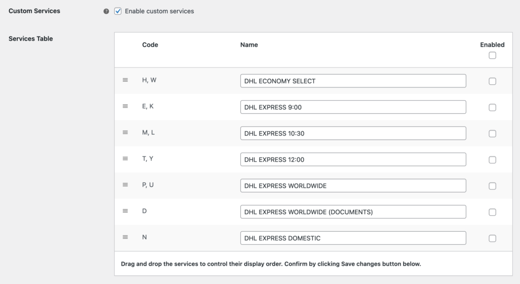 Dhl Express Woocommerce Live Rates Pro General Settings Method Settings Custom Services