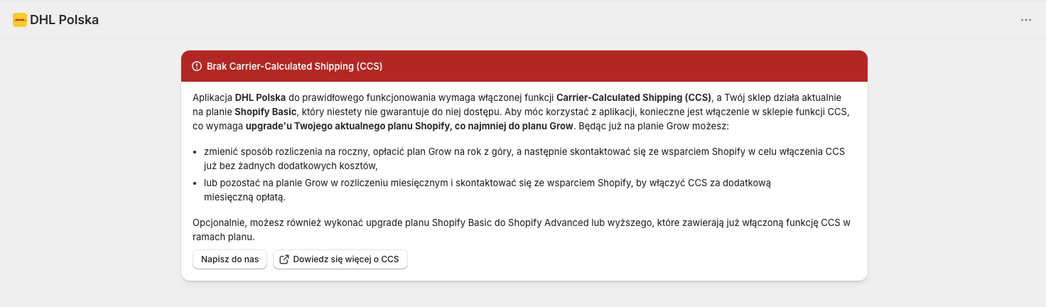 Dhl Polska Shopify Brak Carrier Calculated Shipping Ccs