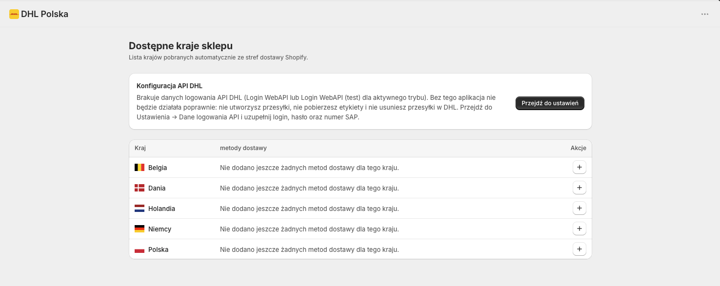 Ekran poinstalacyjny Dostępne kraje sklepu