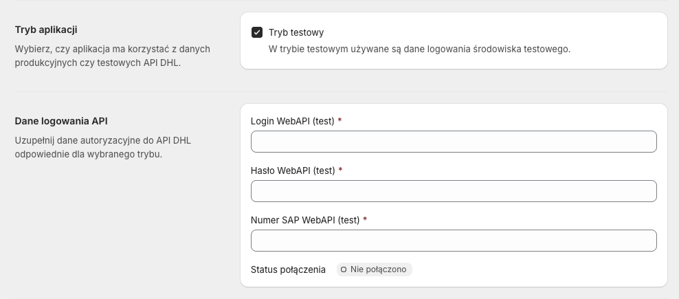 Dane logowania API DHL w trybie testowym