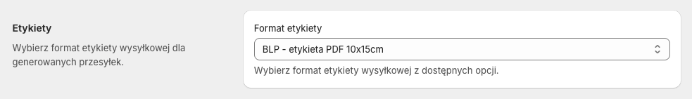 DHL Polska Shopify - Ustawienia - Etykiety