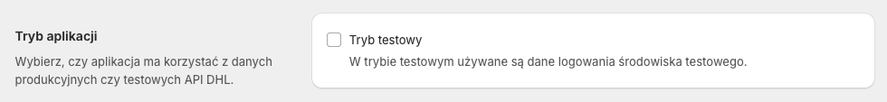 DHL Polska Shopify ustawienia tryb aplikacji