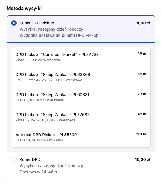 Shopify Plus: Punkty DPD Pickup do wyboru z listy w checkoucie