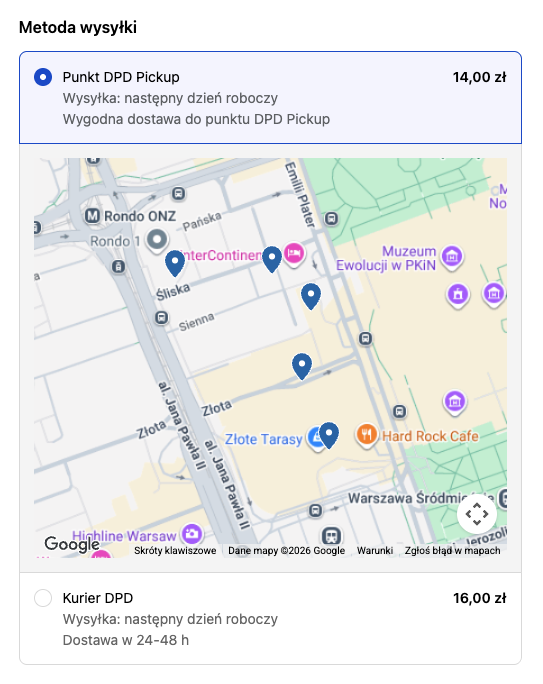 Shopify Plus: Punkty DPD Pickup do wyboru z mapy w checkoucie