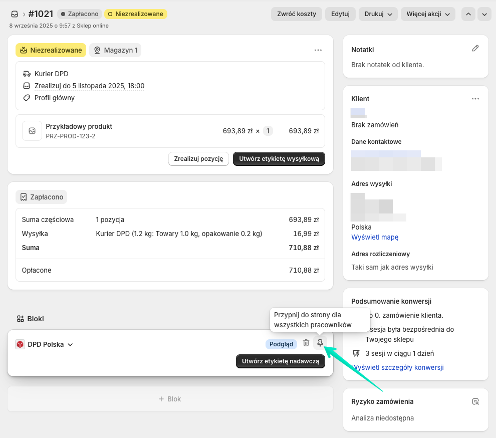 Dpd Polska Shopify Przypinanie Bloku Szczegoly Zamowienia